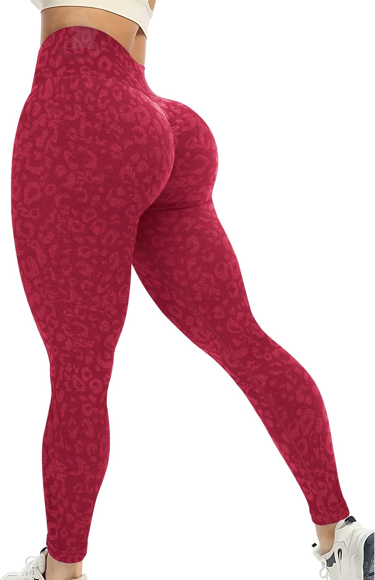 YEOREO Women Seamless Camo Animal Leggings High Waisted Gym Yoga Pants Red S