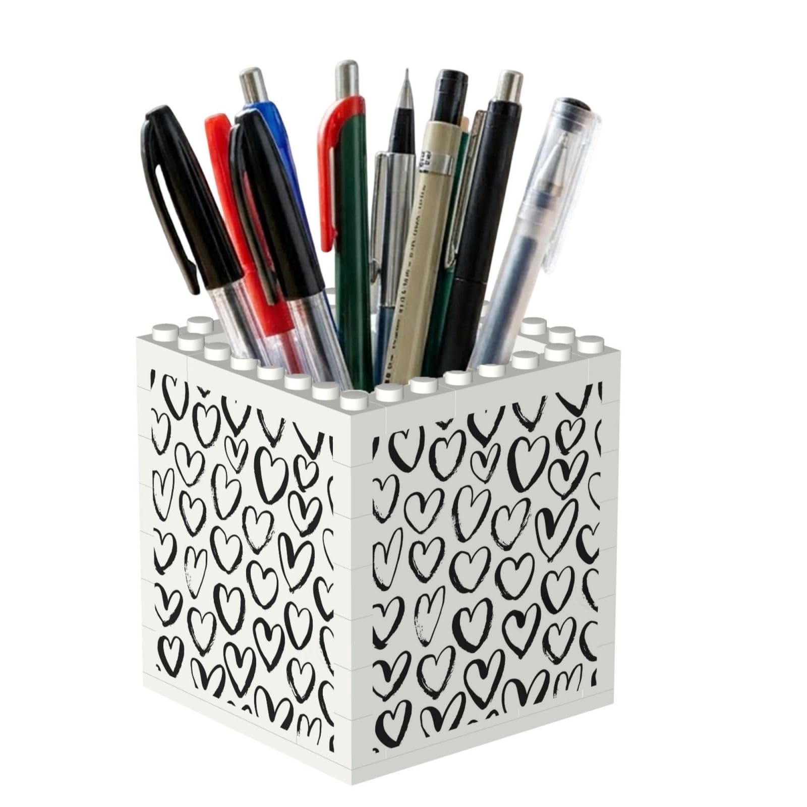 Poadnly Seamless Pattern With Hearts, Pen Pot Pencil Holder for Office Home School, Compact Desk Organiser for Office Stationery