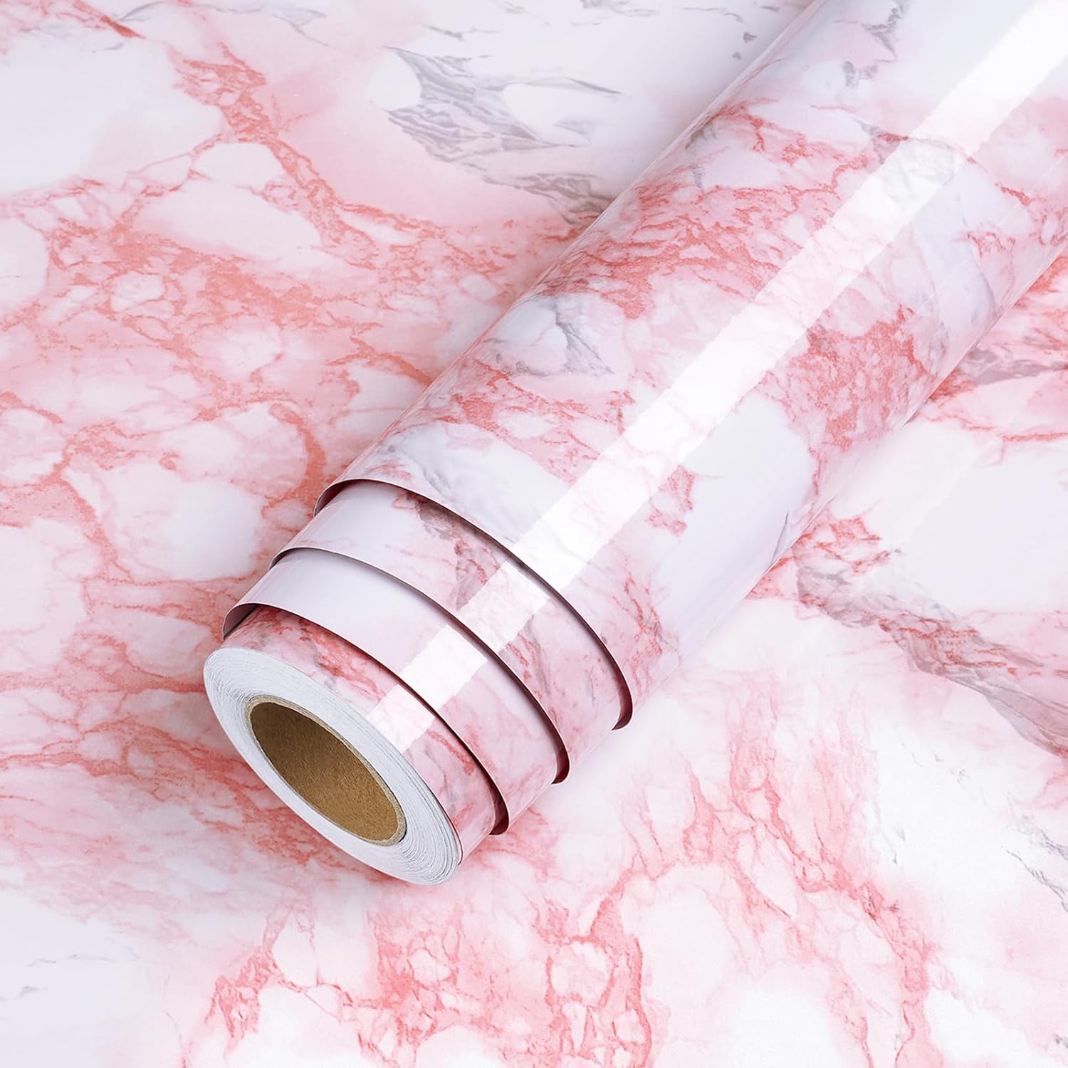 LACHEERY Marble Contact Paper Pink White Marble Peel and Stick Countertop Contact Paper for Countertops Waterproof White and Pink Wallpaper for Walls Bathroom Kitchen Counter Top Cabinet 15.8"x80"