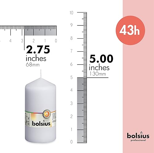 Miniatura 2 de BOLSIUS 8 velas de pilar blancas 275 x 5 pulgadas calidad europea premium envueltas individualmente 43 horas de tiempo de combustión sin goteo y sin