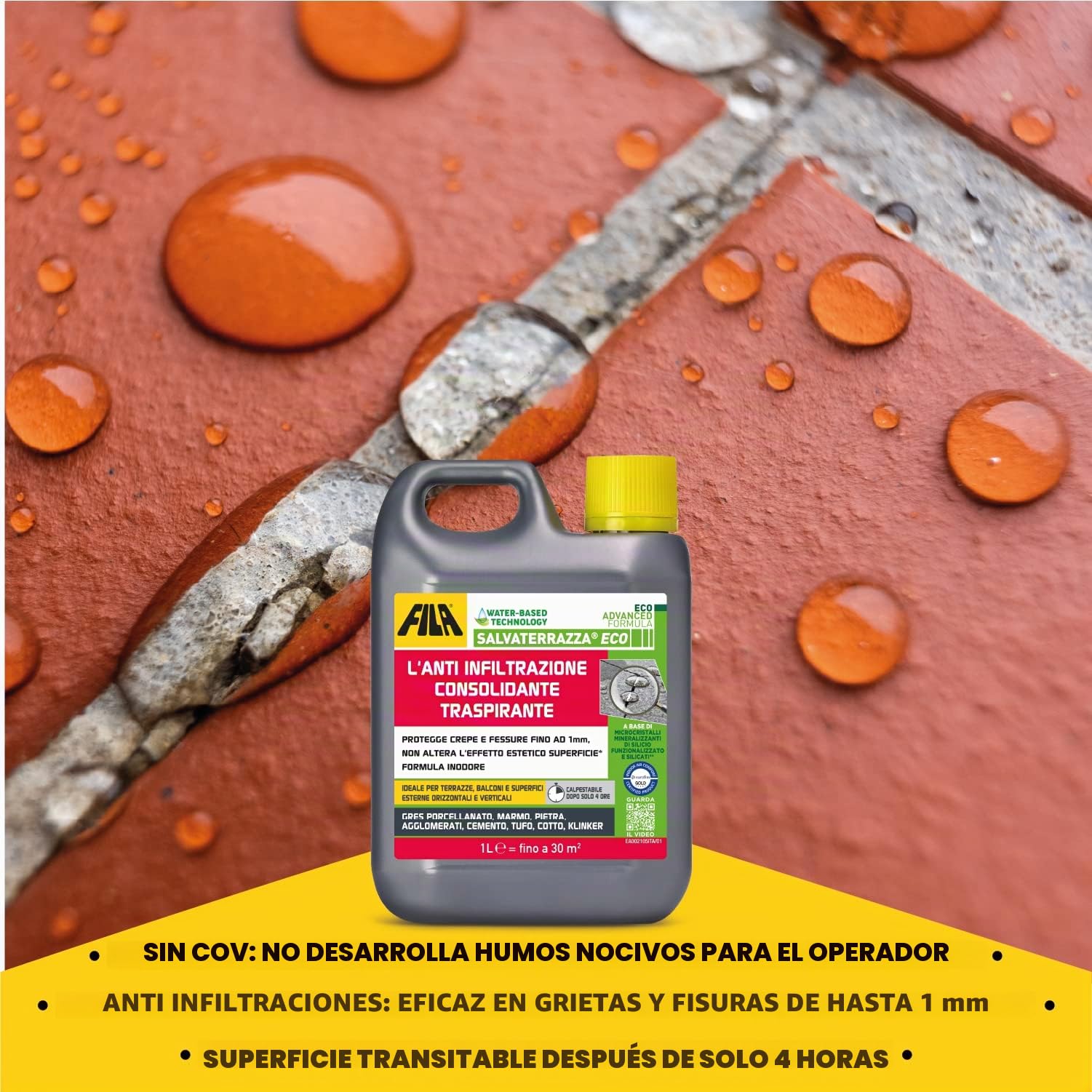 FILA Surface Care Solutions, Protège-terrasse® ECO, impermeabilizante transparente para terrazas a base de agua, transpirable, 1 l