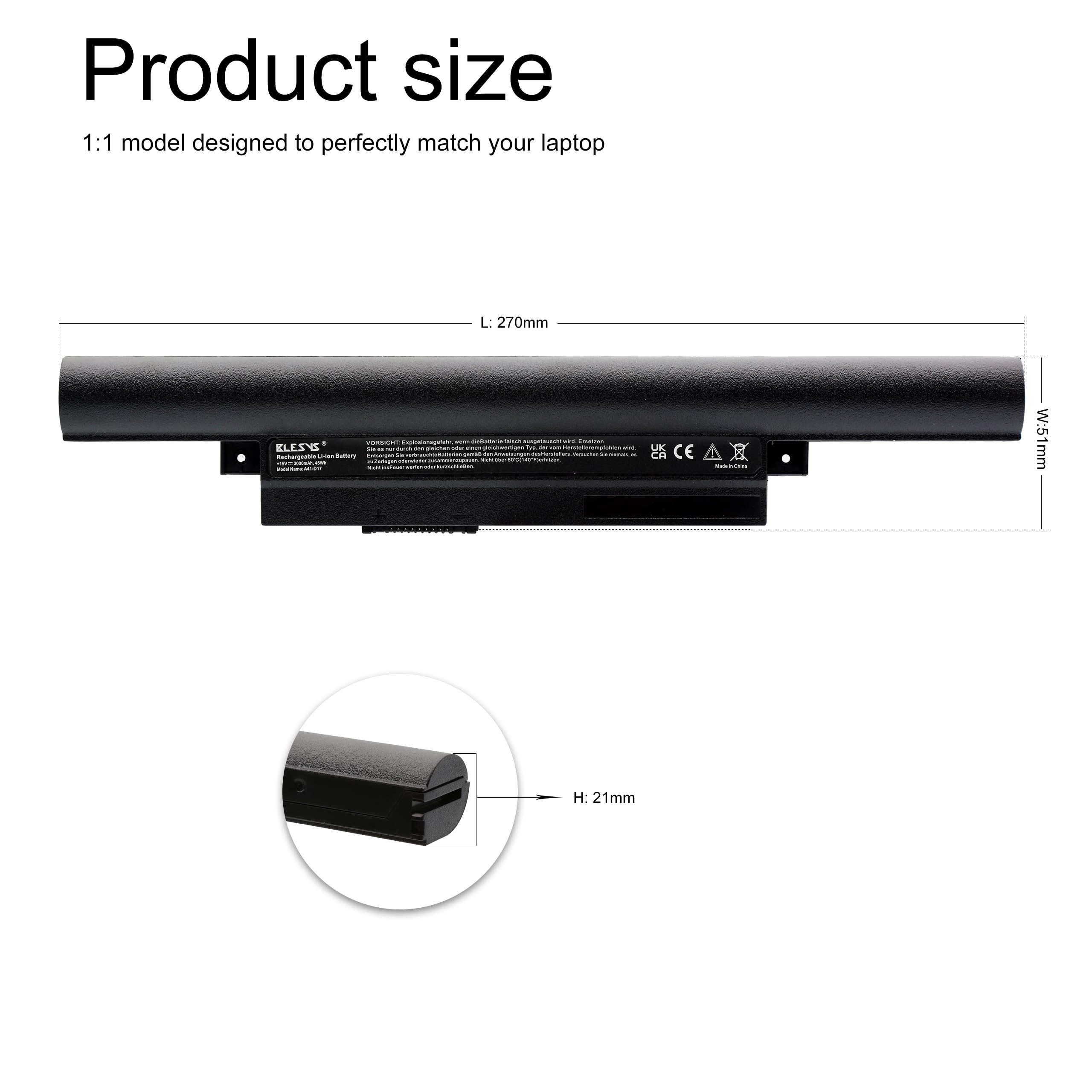 BLESYS 45Wh A41-D17 A42-D17 D17LS9H Laptop Akku für Medion Akoya E7415 E7416 E7419 E7420 E7424 E7426 P7653 P7641 P7644 P7635 P7639 P7649 [15V 3000mAh]