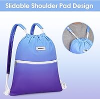 Vista 2 de WANDF Mochila deportiva con cordón, bolsa de gimnasio con hombreras, resistente al agua, bolsa de cincha para mujeres y hombres, Azul Gradiente