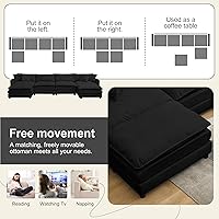 Vista 7 de Sofá modular convertible seccional, sofá de 4 asientos en forma de L con diván reversible, sofá de nube de asiento profundo, sofá cama 3 en 1, tela