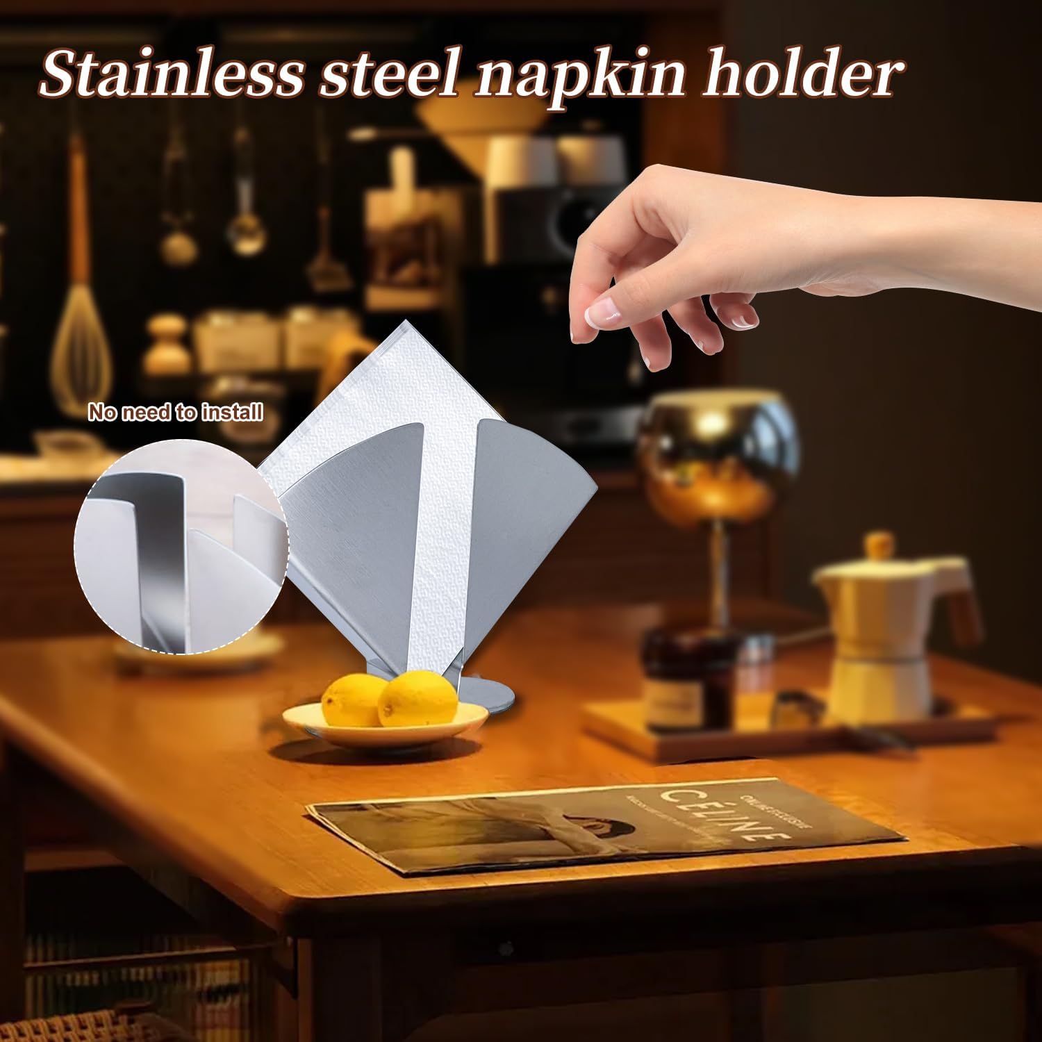Silver Napkin Holder - Stainless Steel Napkin Holders for Tables - Modern Serviette Holder -Dining Table Napkin Holders for Kitchen Perfect for Outdoor Events