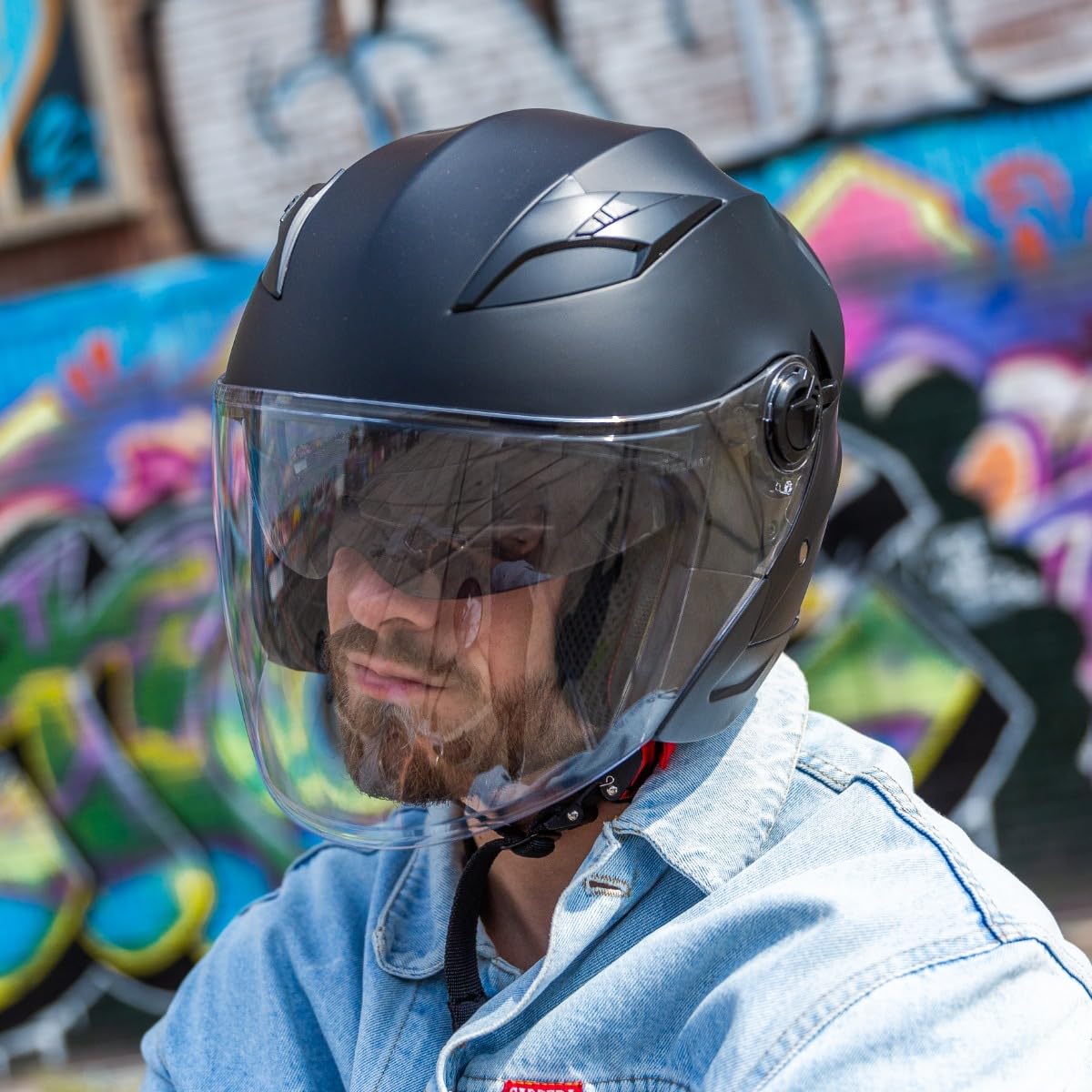 VINZ Calobra Casco Jet con Visera Solar | Casco Scooter & Moto & Ciclomotor | ECE 22.06 Homologado | En Tamaño XS - XXL | para Hombre y Mujer