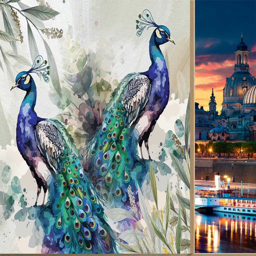 Brebasf Watercolor Peacock Privacy Blackout Window Film Retro Animal Colorful Peacock Themed Pattern Reusable Self Adhesive Insulated Window Stickers-23.6W x35.4L in x1 Pcs