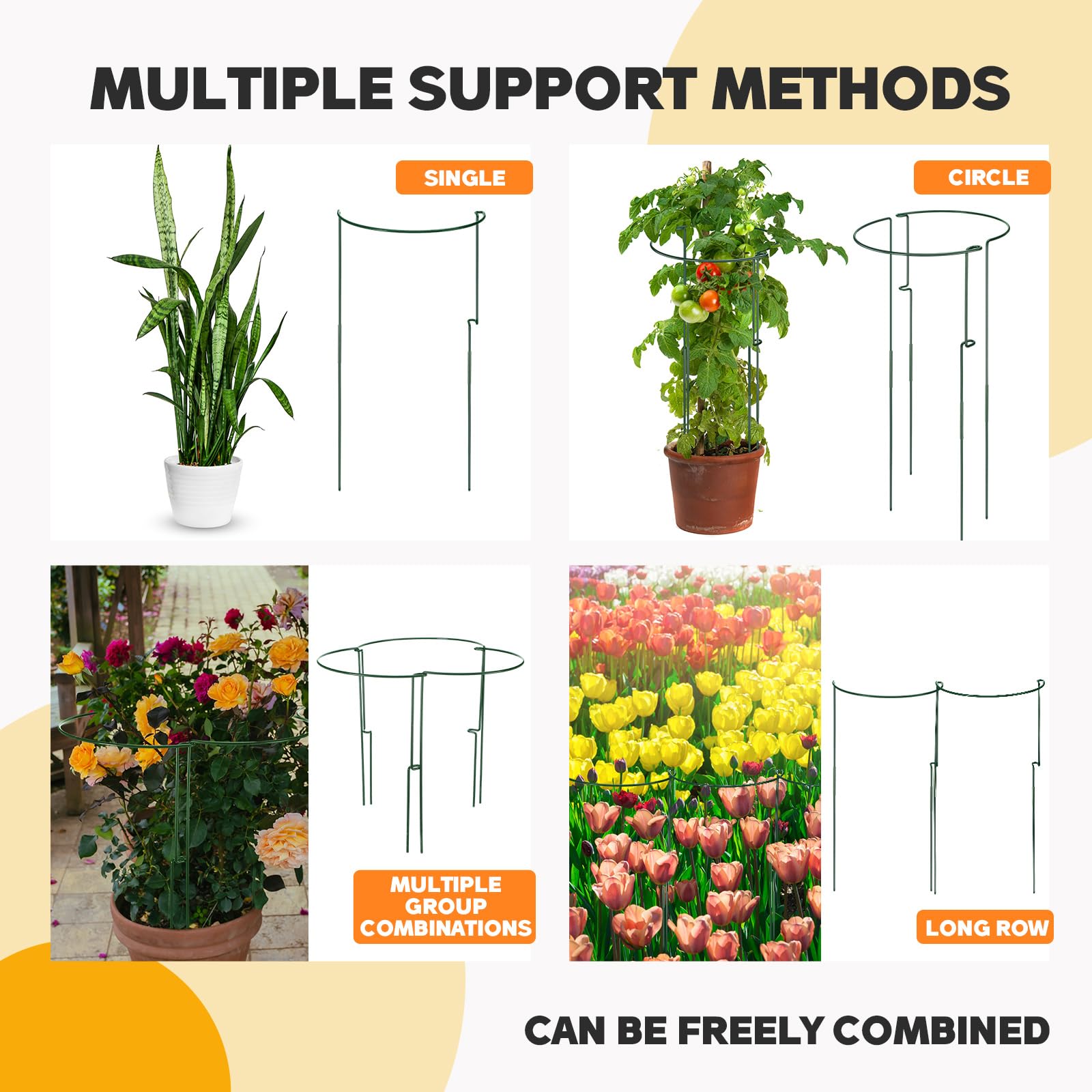Menkxi 8 Pcs 30 Inch Plant Support Stakes Plant Stakes for Indoor Outdoor Plants with 66 ft Twist Tie Large Half Round Plant Supports Heavy Duty Tomato Peony Cages for Vine Flowers 11.5" W x 30" H