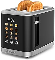 Vista 1 de 2 Slice Toaster Stainless Steel with LED Display, Extra Wide Slots, 6 Shade Settings, Defrost/Reheat/Cancel, Removable Crumb Tray – Compact Toaster