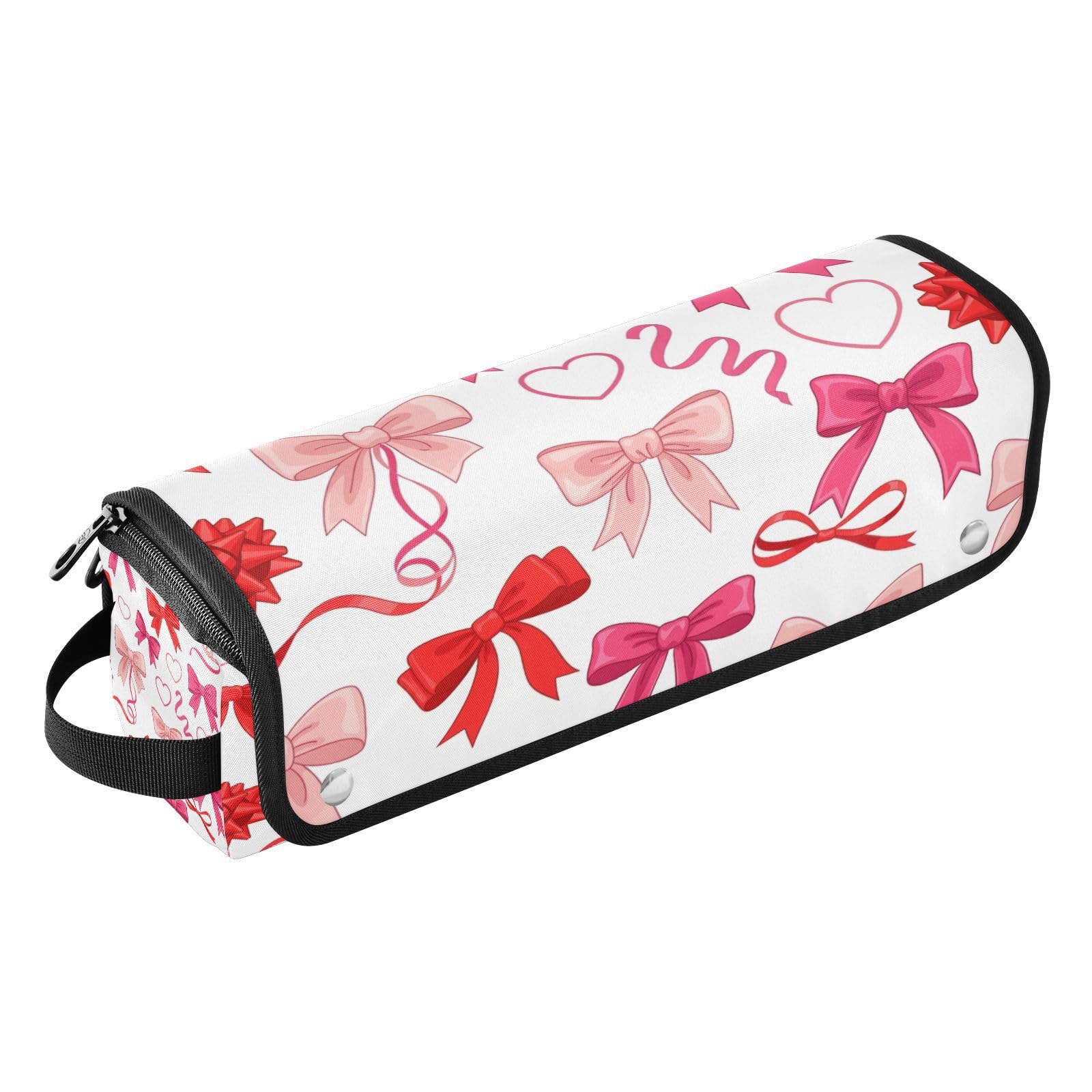 Bows Hearts Hair Tools Travel Bag Portable Hair Accessory Organizer with Heat Resistant Mat 2 in 1 Curling