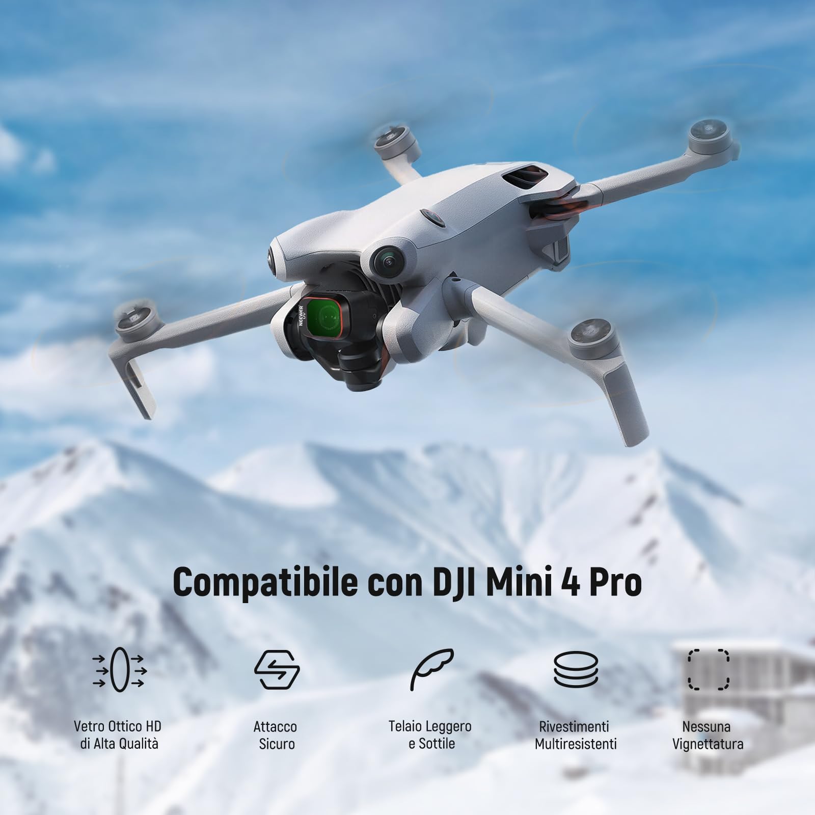 Neewer Set di filtri ND variabili compatibili con DJI Mini 4 Pro, confezione da 4 filtri ND2-ND32 (1-5 stop)/ND64-ND512 (6-9 stop) Limited VND/CPL/UV, vetro ottico HD multistrato/telaio in alluminio