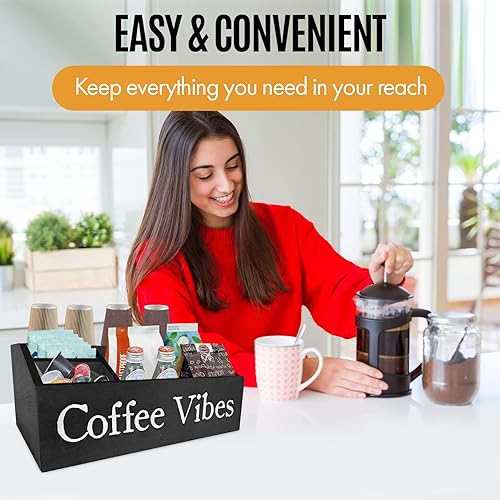 Miniatura 6 de LifeStyle Vibes Organizador de estación de café, organizador de barra de café para encimera con almacenamiento de tazas K, accesorios de estación de