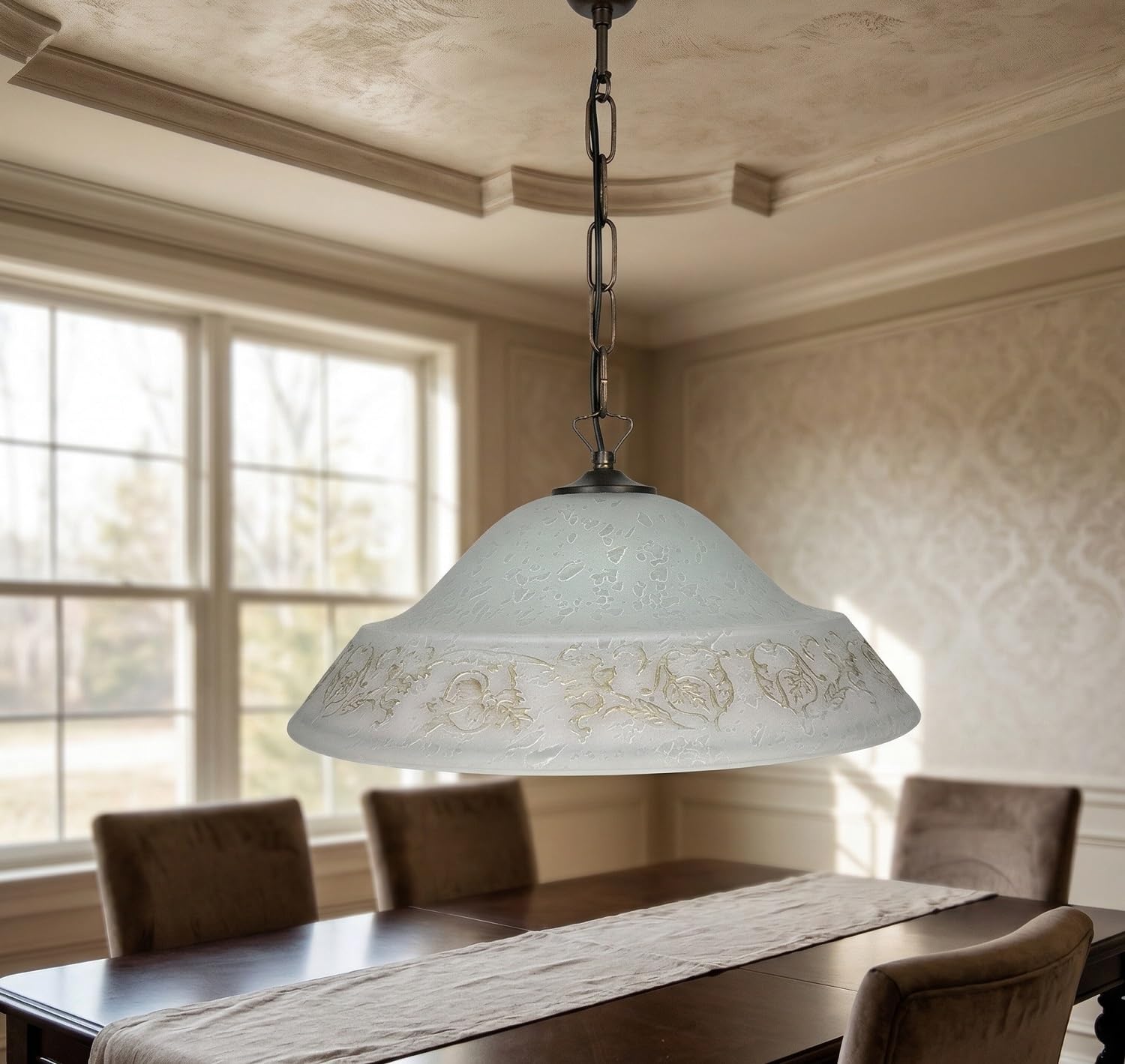 Generico Lampadario a Sospensione Classico in Vetro, 1 Luce, per Cucina, Bagno, Camera, Soggiorno, Scala, Corridoio art. regina (ROSA)