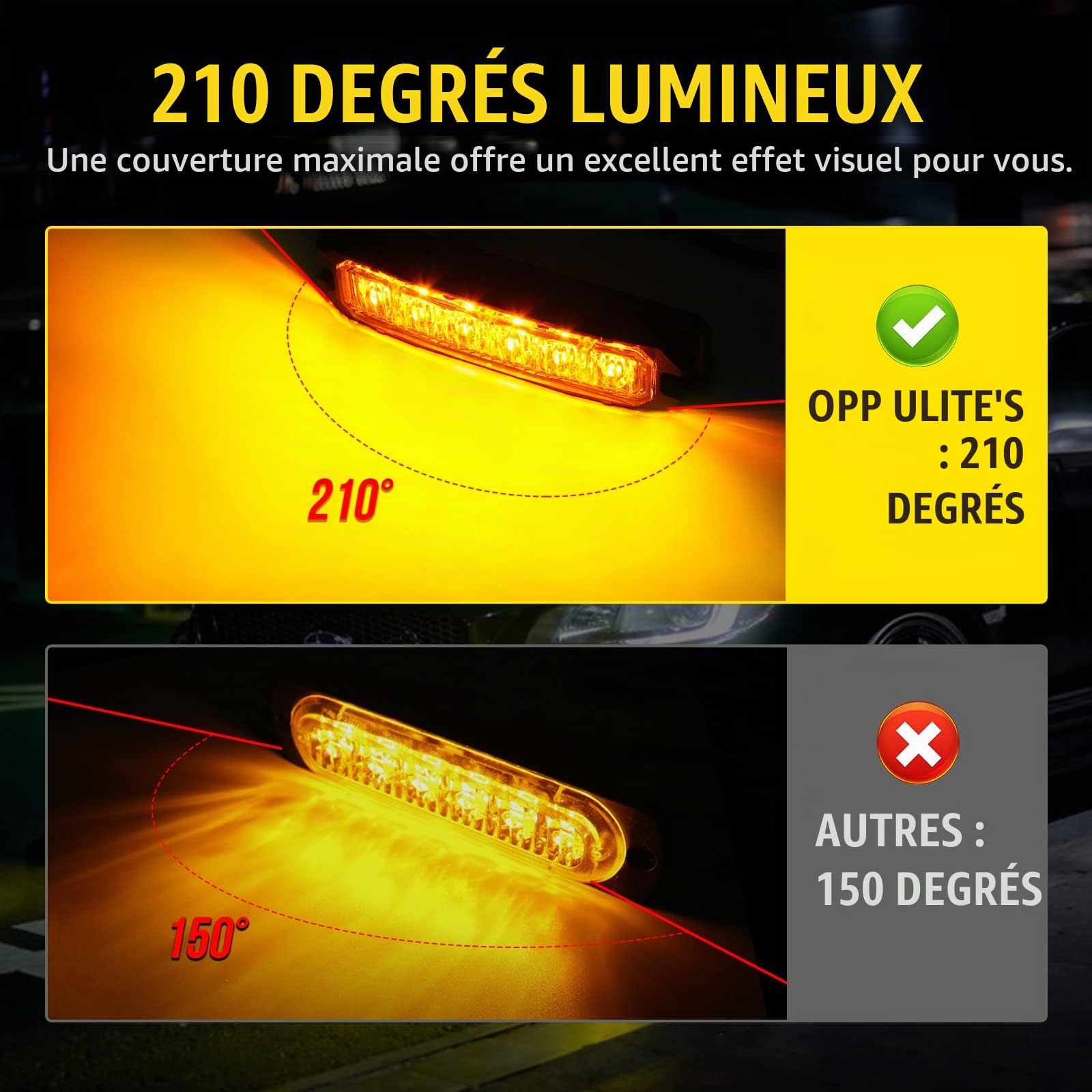 210 degrés Led stroboscopes ambre, Mode 17-clignotant 6-LED 6W Mini feu de repère latéral, Surface Mount calandre feux d’avertissement pour camions voiture véhicules tête danger d’urgence, 4PC Pack