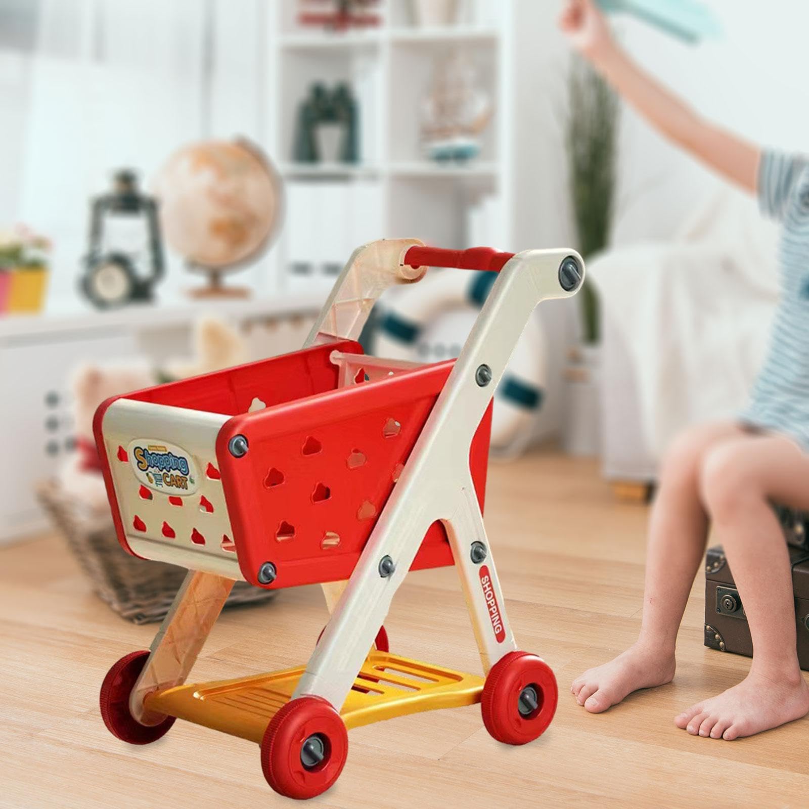 Carrito de Compras Juguete Infantil Ruedas Trole Supermercado Juego de Alimentos Material PP Adecuado para Juegos de rol Fotografía Organización, Rojo