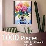 Hydrangea in Glass Vase Jigsaw Puzzle 1000 Pieces Puzzles for Adults, Blossom Flowers Jigsaw Puzzles for Challenging Family Activity Games DIY Puzzle for Home Wall Decor Gifts - 20 x 27 Inches