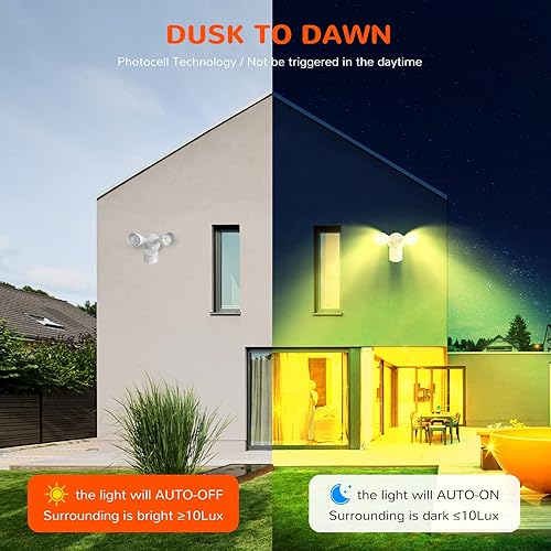 Miniatura 4 de JJC - Luces LED de seguridad con sensor de movimiento, para exteriores, 27.5W (igual a 170W) 2800lm, impermeables IP65, luz blanca cálida de 3000 K,