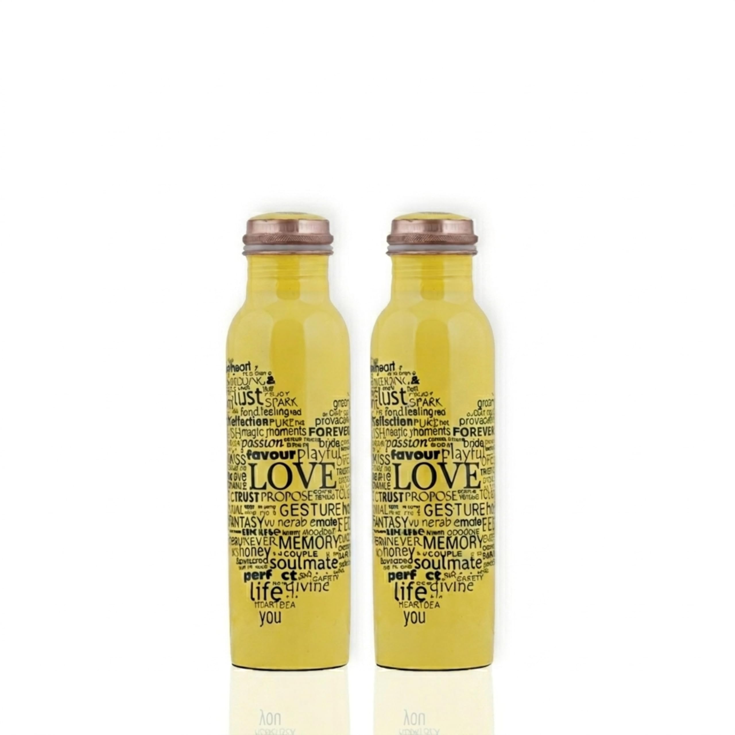 Craft Trade Juego de 2 Botellas de Agua de Cobre Amarillo Impresas con Bolsa de Transporte de Yute | Botellas de Cobre Puro para Beber | Beneficios Ayurvédicos para la Salud | A Prueba de Fugas