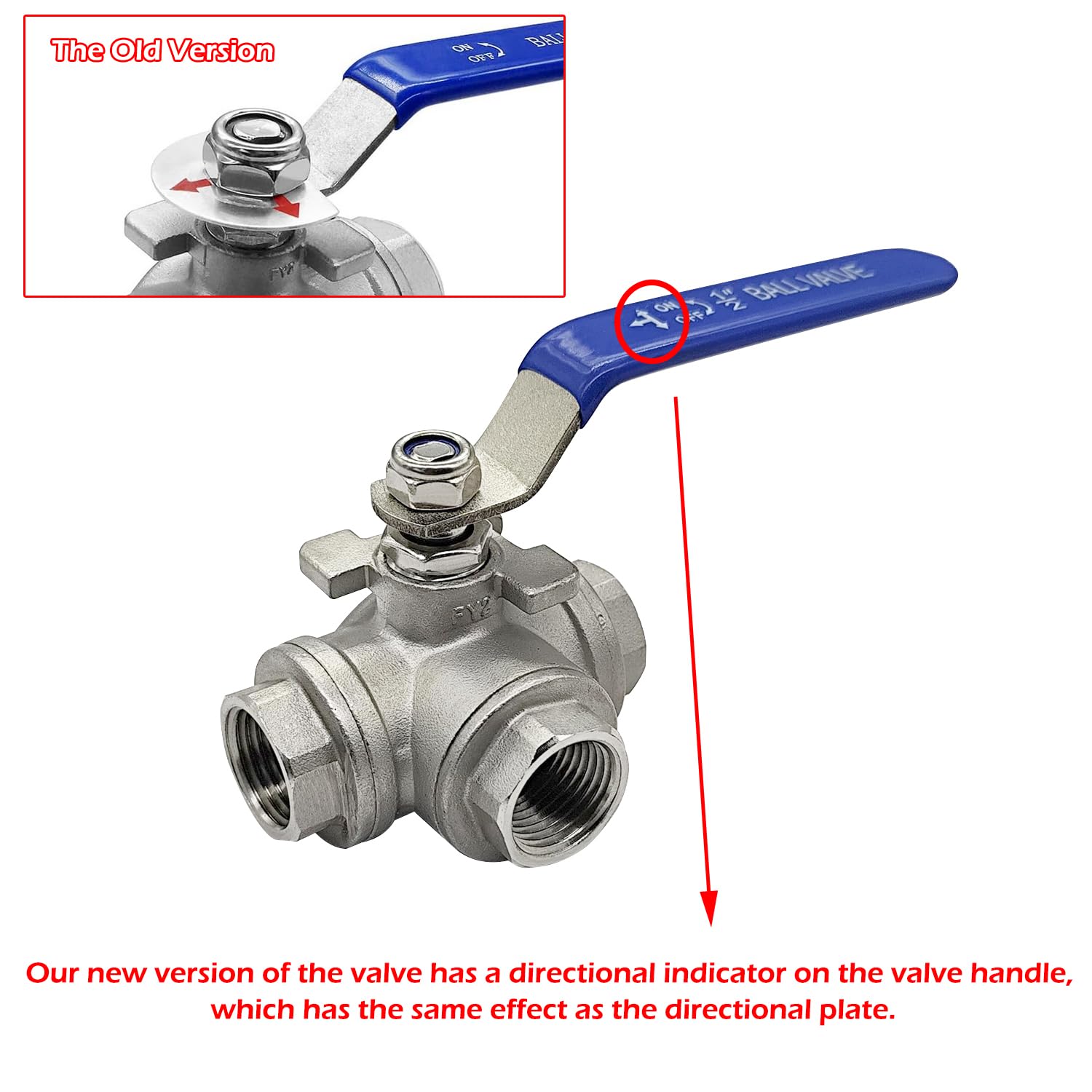 Beduan Válvula de bola de 3 vías de acero inoxidable 304 T, almohadilla de montaje tipo hembra para agua, aceite, combustible y gas con mango de bloqueo de vinilo (1 pulgada NPT)