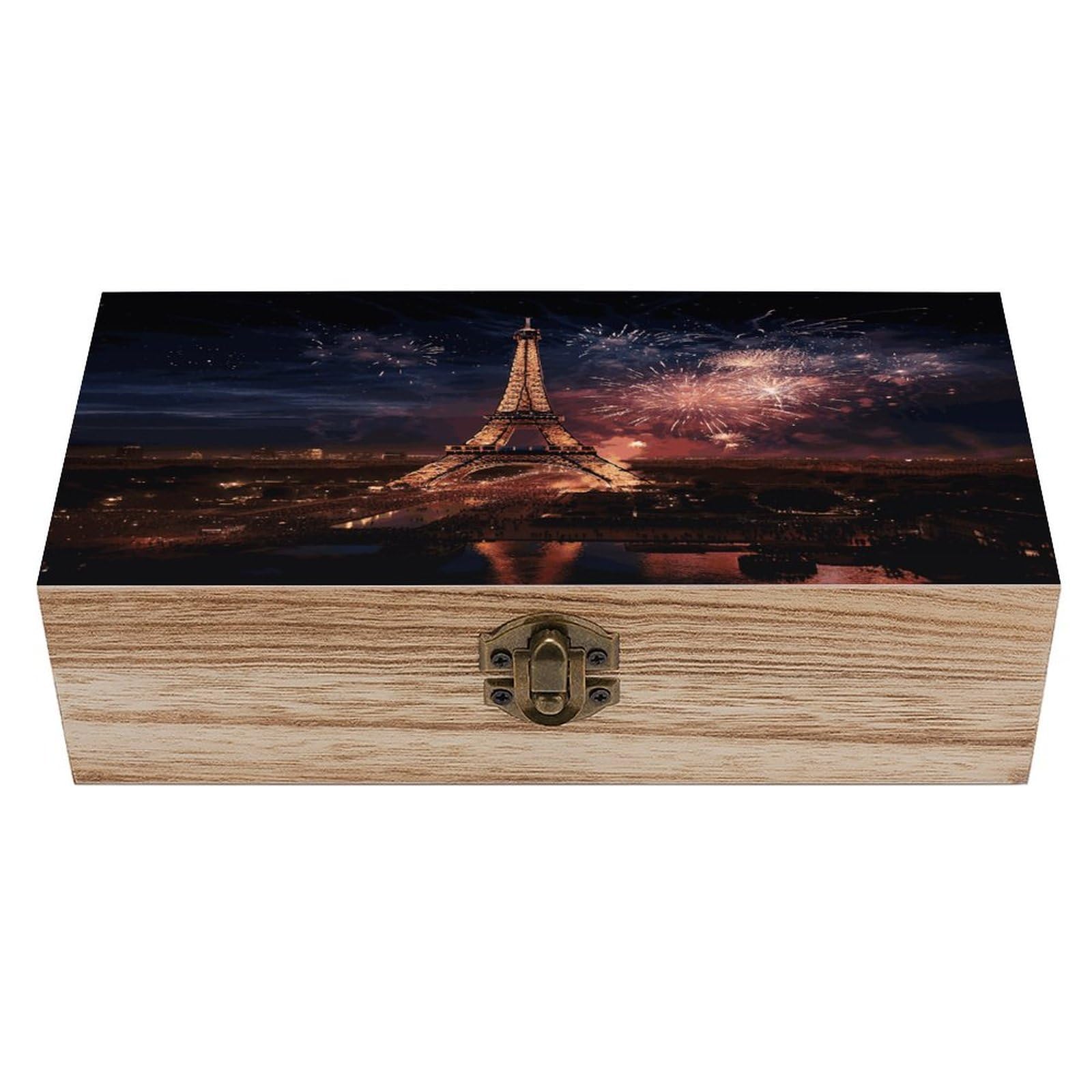 VstaDank Eiffel Tower Fireworks Wooden Keepsake Box with Hinged Lid Solid Wood Gift Boxes Beautifully Keepsake Box Jewellery Organiser Retro Memory Treasure Case with Lids Decorative Boxes