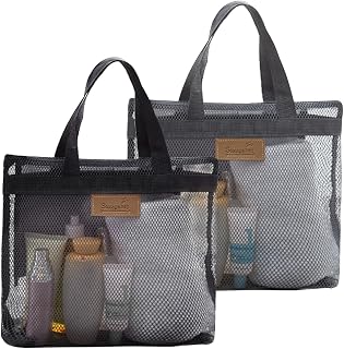 2 Pieces Portable Shower Bags, Portable Beach Bag, Mesh Shower Basket with Handles, Shower Bags for Gym Shower Room Travel Camping Accessories Caravan Gadgets