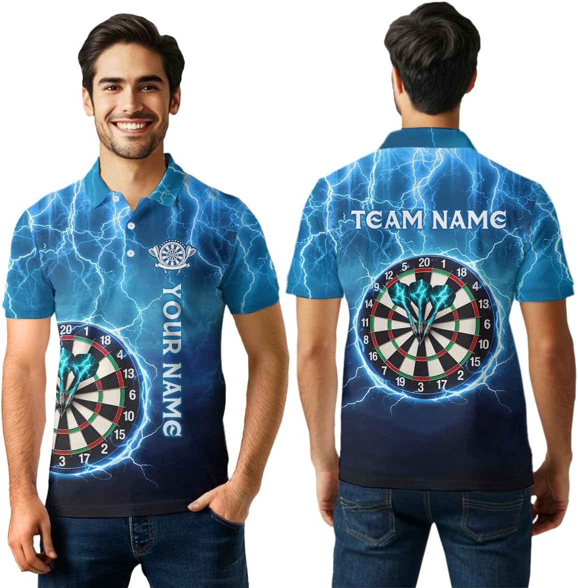 Lightning Thunder Dart Shirt for Men Women Team Dart Shirts Custom Blue Dart Jersey Dartboard Shirt Polo & Quarter-Zip Shirt