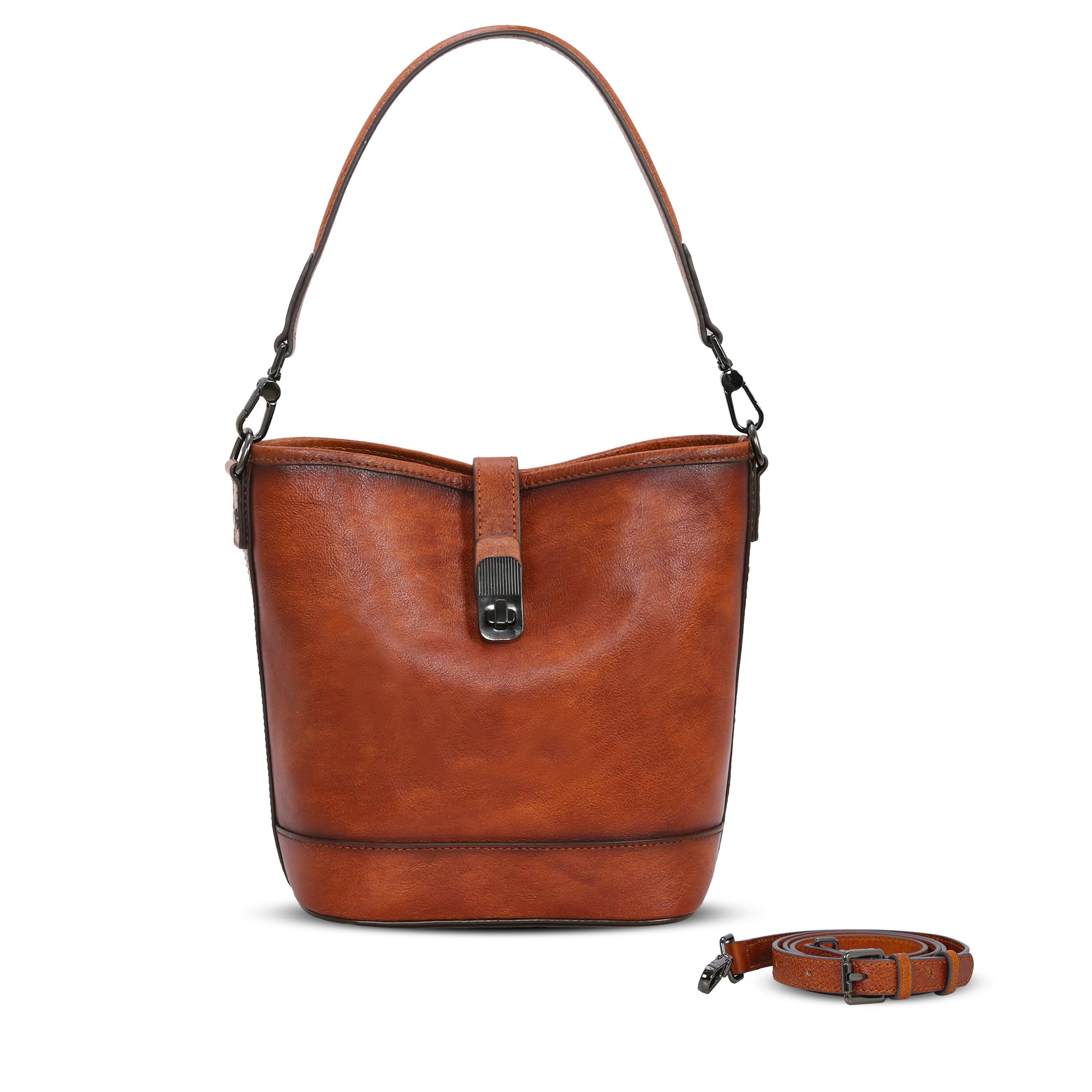 HESHE Leather Crossbody Bags for Women Designer Shoulder Purse Hobo Handbags Bucket Purse Everyday