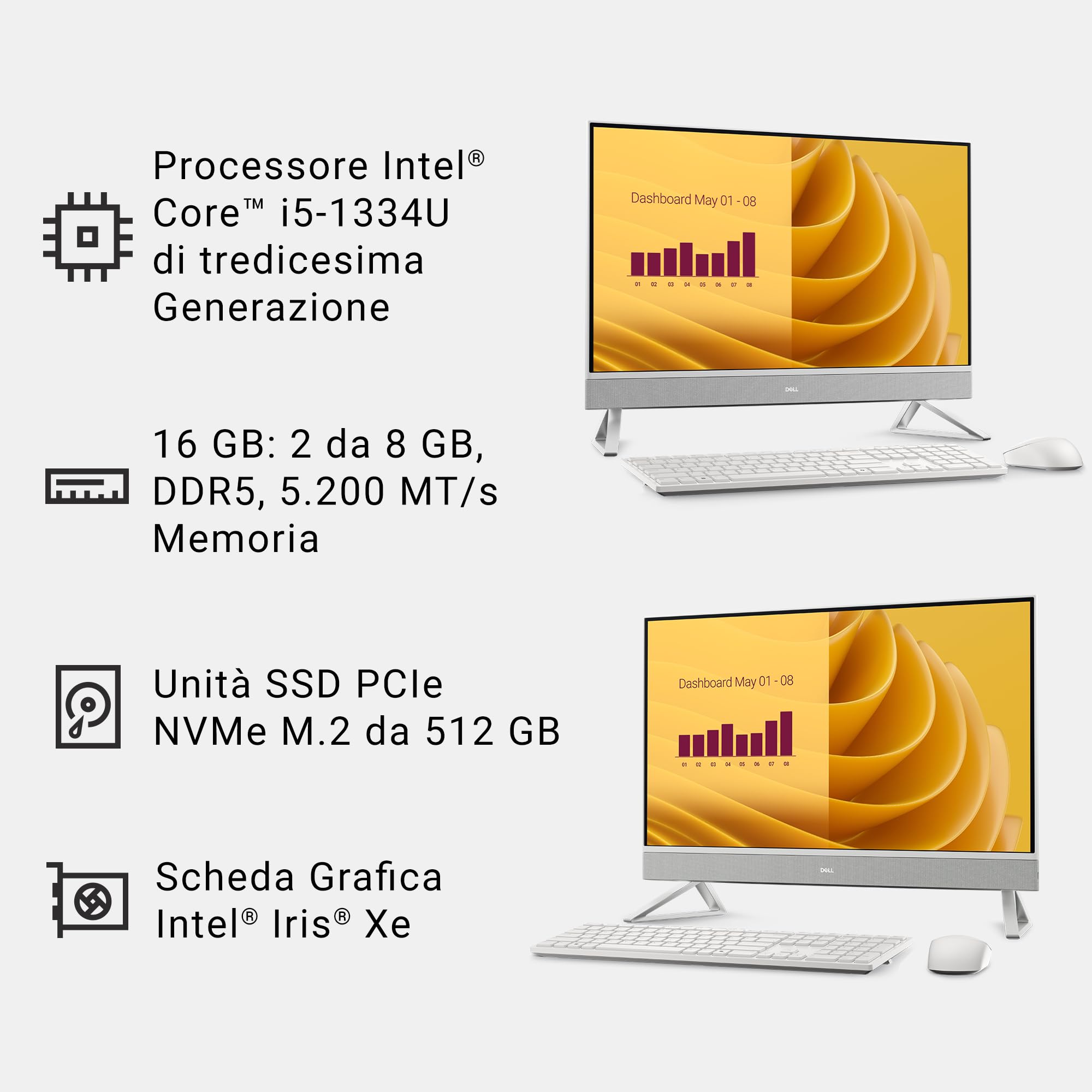 Dell Desktop 27 FHD Intel Core i5-1334U 16GB DDR5 512GB SSD Iris Xe Windows 11 Home White