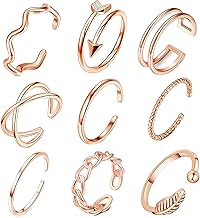 GHYUI Ringe Set für Damen - Verstellbare Ringe in Rosegold, Boho, Vintage & Minimalistischer Stil, Stapelbar & Statement Modeschmuck - 9PCS