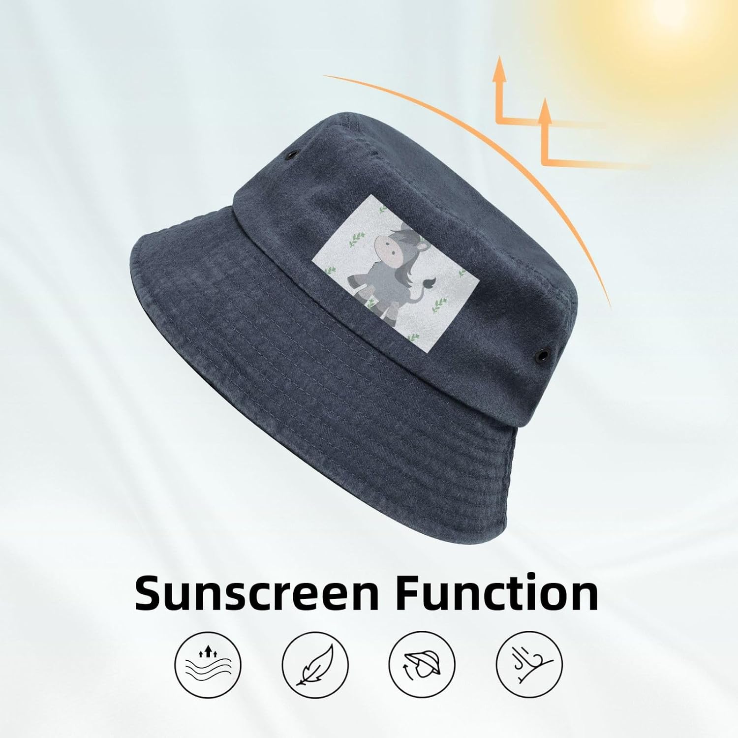 Smiling Donkey Printed Cowboy Fisherman hat, Suitable for Outdoor Fishing Beach Party Fisherman hat Hip-hop hat, Navy Blue