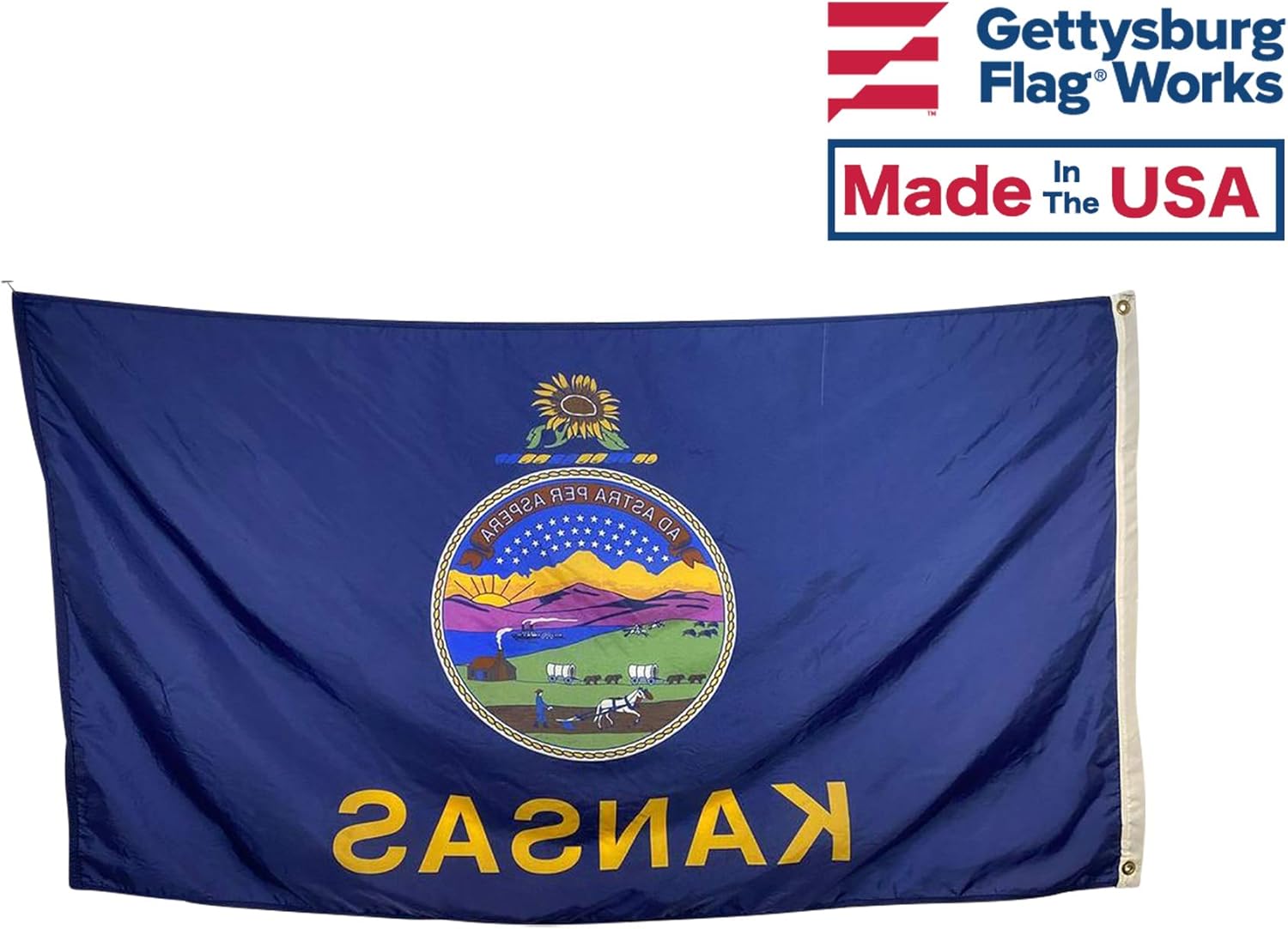 4x6' Kansas Flag & 4x6' United States Flag Bundle - Durable All Weather Nylon & Reinforced Fly End Stitching - Made in The USA