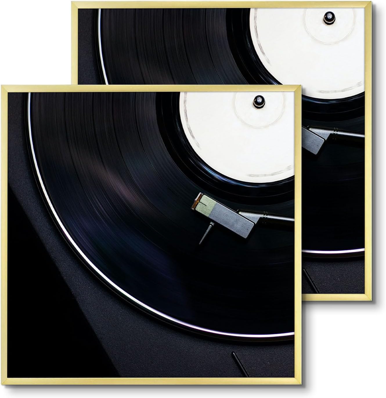 Golden State Art, Aluminum Album Frames Display 12.5x12.5 Vinyl Record, Brushed Metal Finish Records Frame, Acrylic Glass Front, for 12'' Album cover (2 Pack Gold)