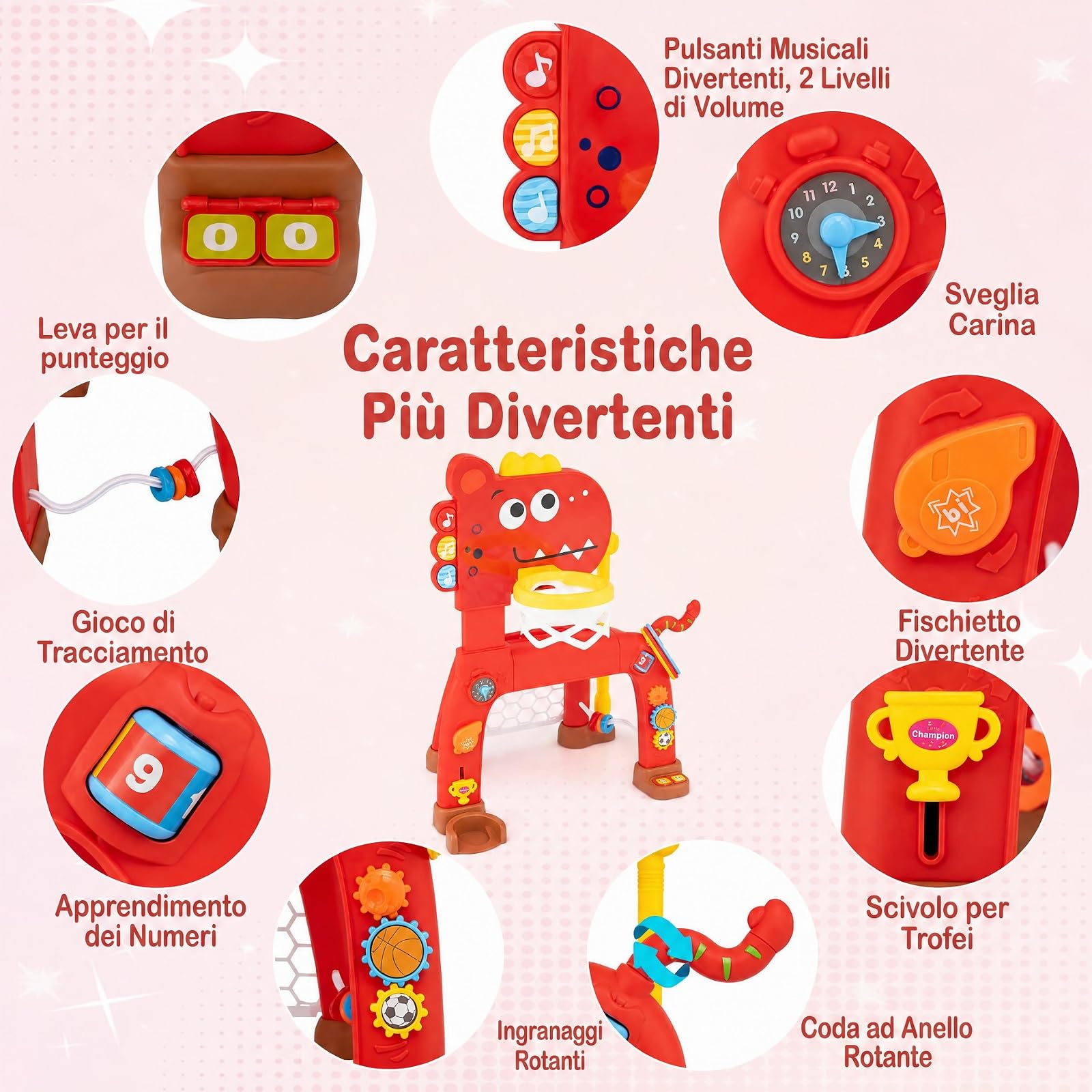 COSTWAY 4 in 1 Canestro da Basket per Bambini,Rosso