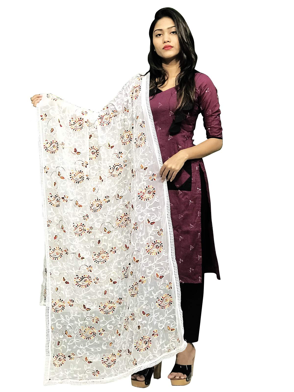 avni n anvi AvniNAnvi Women's Floral Chiffon Dupatta (WHITE_ROSE_Parent_Floral White_Free Size)-picture-11