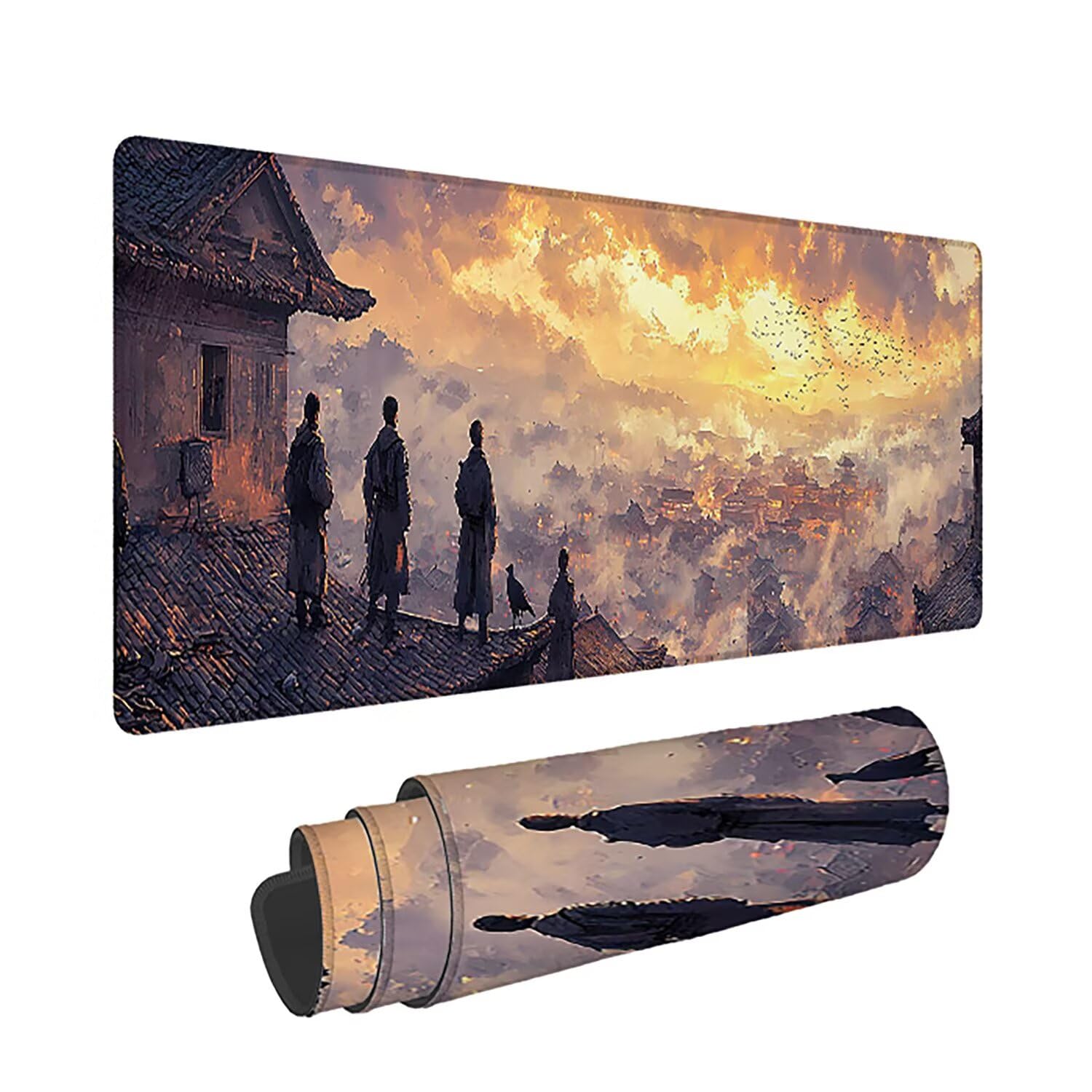 Gamingowa podkładka pod mysz XXL 1600 x 800 x 3 mm, retro, antypoślizgowa, XXL, krajobraz, duża, podkładka na biurko, nadaje się do prania, antypoślizgowa gumowa podstawa, szwy na krawędziach do