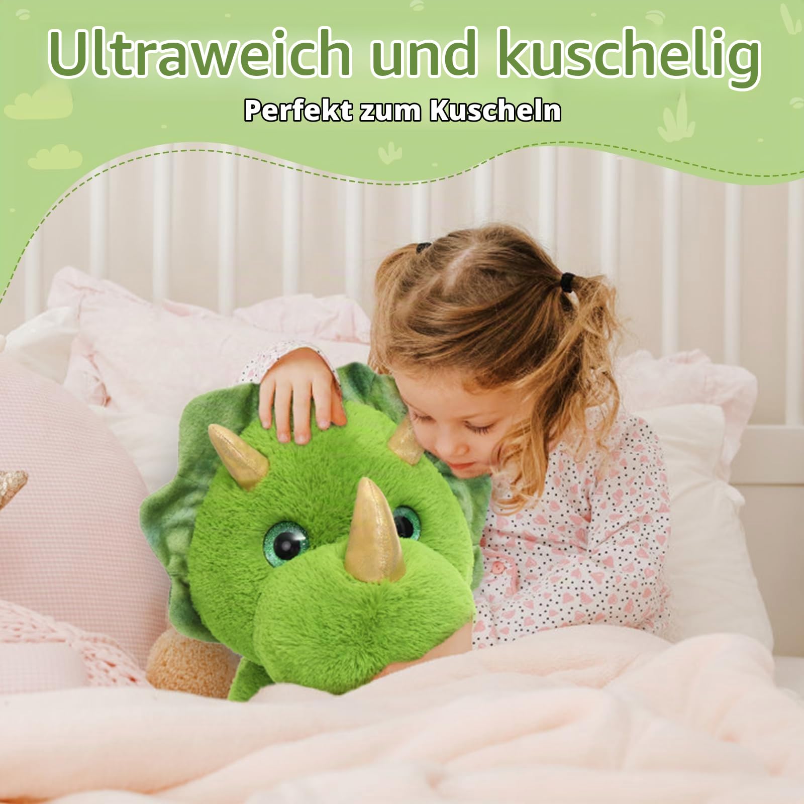 MorisMos Weich gefülltes Triceratops Plüschtier für Kinder, Riesen Dinosaurier Kuscheltier, 62cm Dino Stofftier Spielzeug Kissen Puppe Geburtstag Geschenke