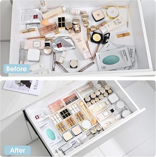 Miniatura 5 de MIUOPUR Organizador de cajones expandible, ancho (10.6"-20.1") profundidad (11"-20.1"), organizador de cajones de maquillaje de plástico con 6
