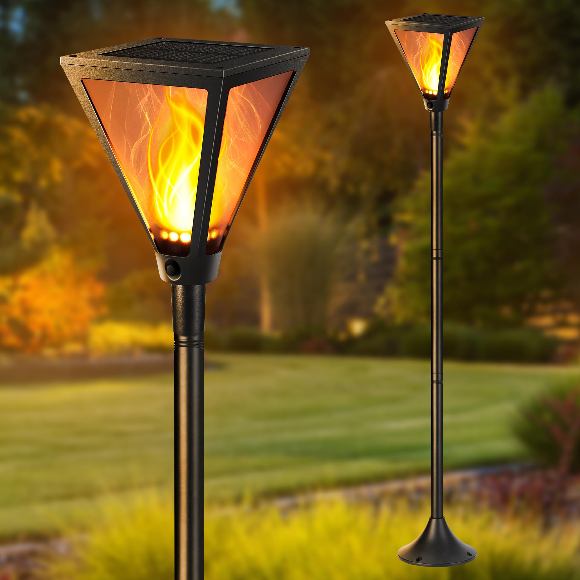 Joomer 2 Pezzi Luci Solari Esterno, 28 LED Lampade Solari da Giardino con Effetto Fiamma Tremolante Realistico, Solare Fiamma Luci 3 Alturas IP65 Impermeabile per Vialetto Prato Giardino Decorative