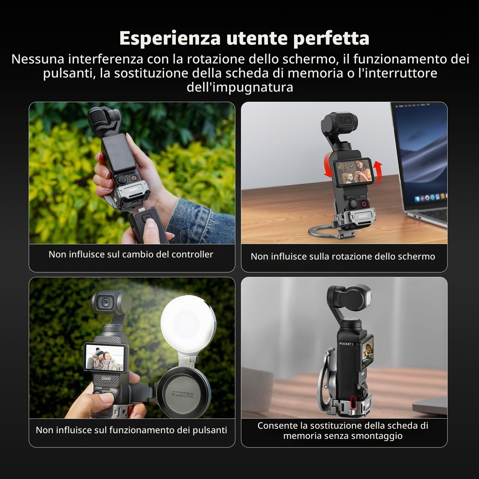 BRDRC Supporto magnetico Pocket 3 4, supporto per telefono, adattatore di espansione magnetica in lega di alluminio con slitta fredda per DJI OSMO Pocket 3 4 Creator Combo accessori
