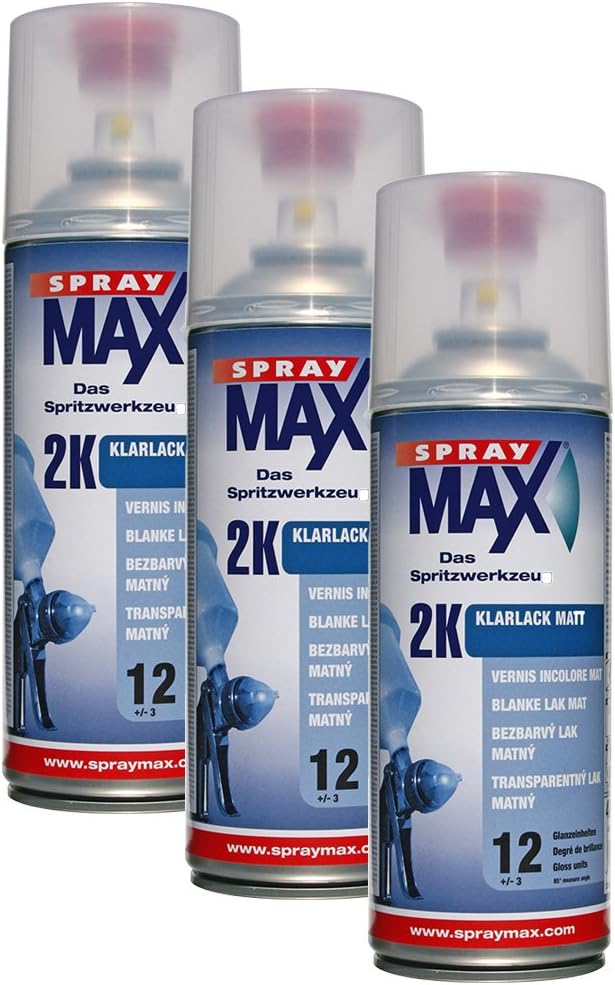 3x KWASNY Spray Max 2 K Clear Lacquer Matt Benzinfest Aerosol Spray 400 ml Härter 680065
