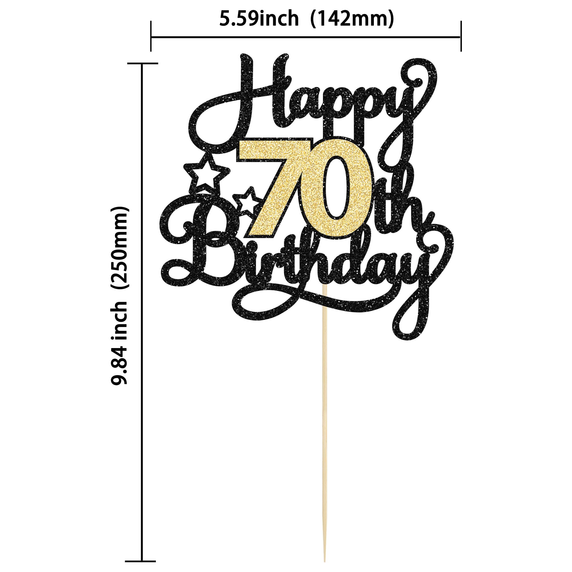 1 Stück Happy 70th Birthday Cake Topper Glitter Cheers to 70 Years Cake Topper 70 Fabulous Cake Decoration for Happy 70th Birthday Anniversary Party Cake Decorations Supplies Black Gold