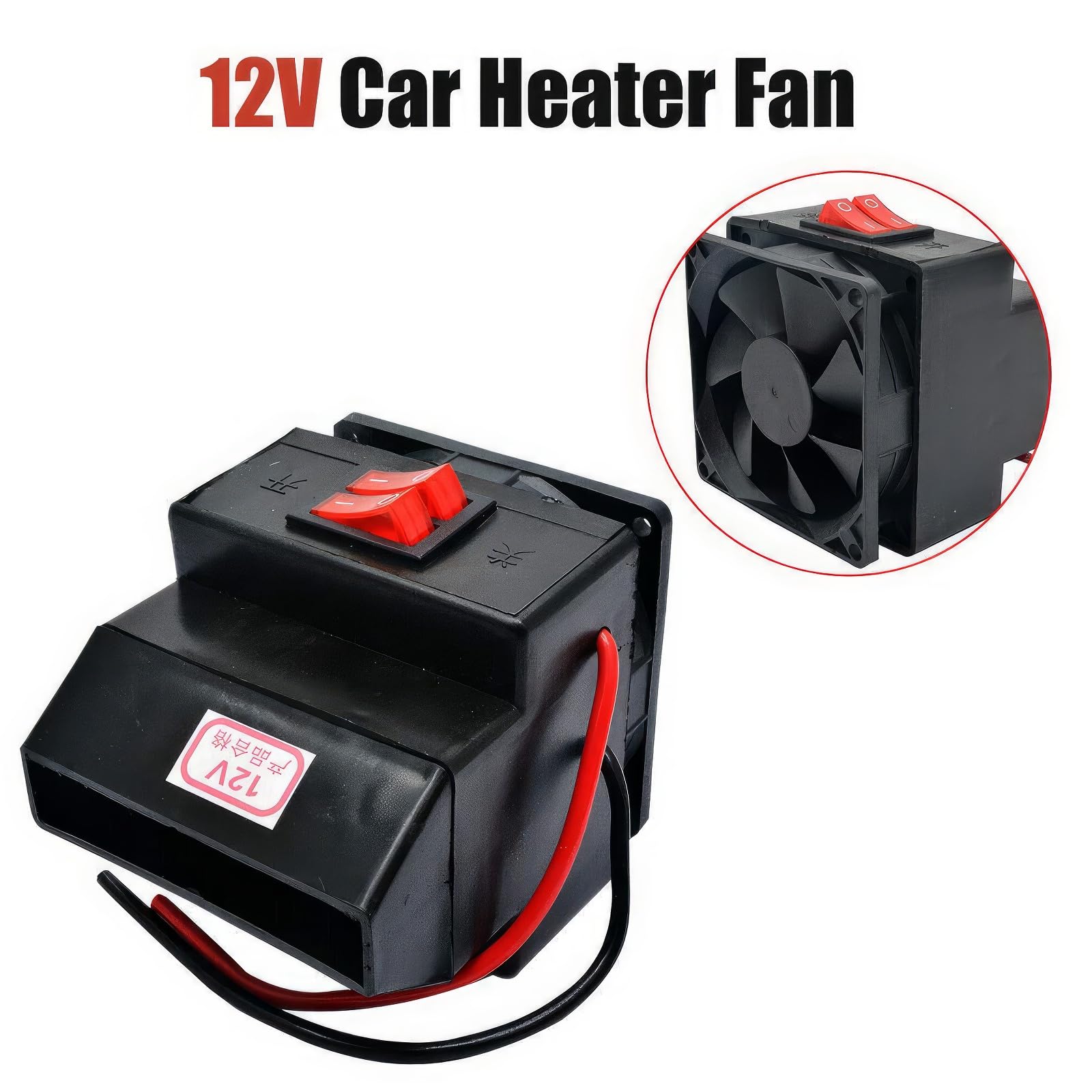 Riloer 12V 2-in-1 autoverwarming, voorruitontdooier, draagbare elektrische autokoelventilator, 360° draaibaar, met handgreep