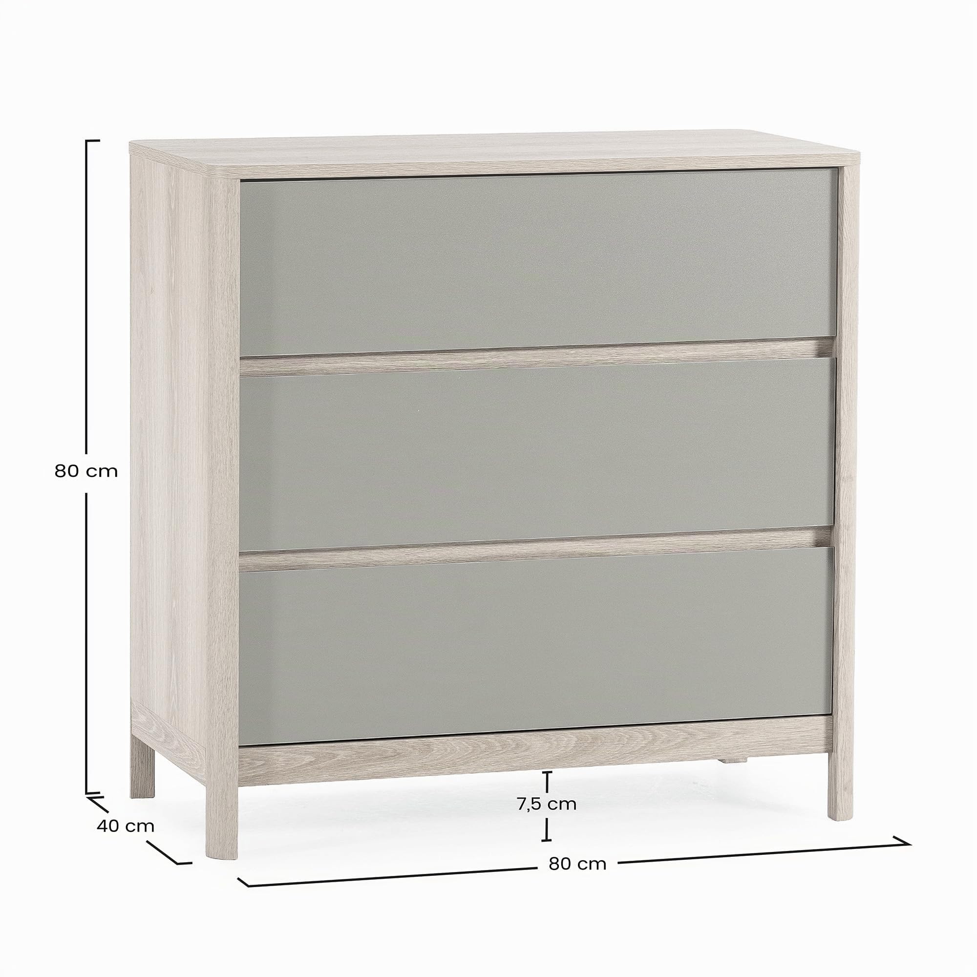 HOMN LIVING Cómoda de Noche Nassau 3 cajones Color Roble/Verde, 80 cm (Ancho) 40 cm (Profundo) 80 cm (Altura)