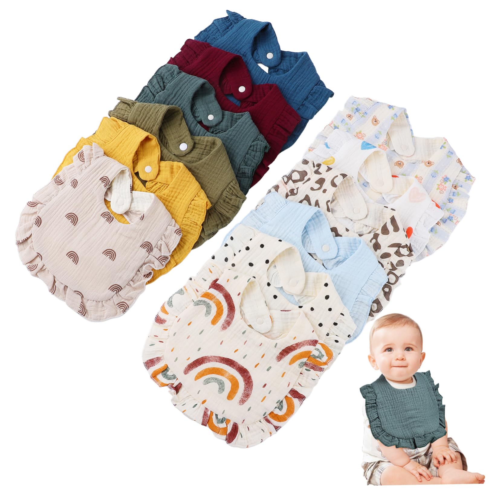 GALPADA 12pezzi Bavaglini Muslin Per Assorbenti e Morbidi Per e Sbavature Chiusura Colori e Adorabili Per Nuove Mamme
