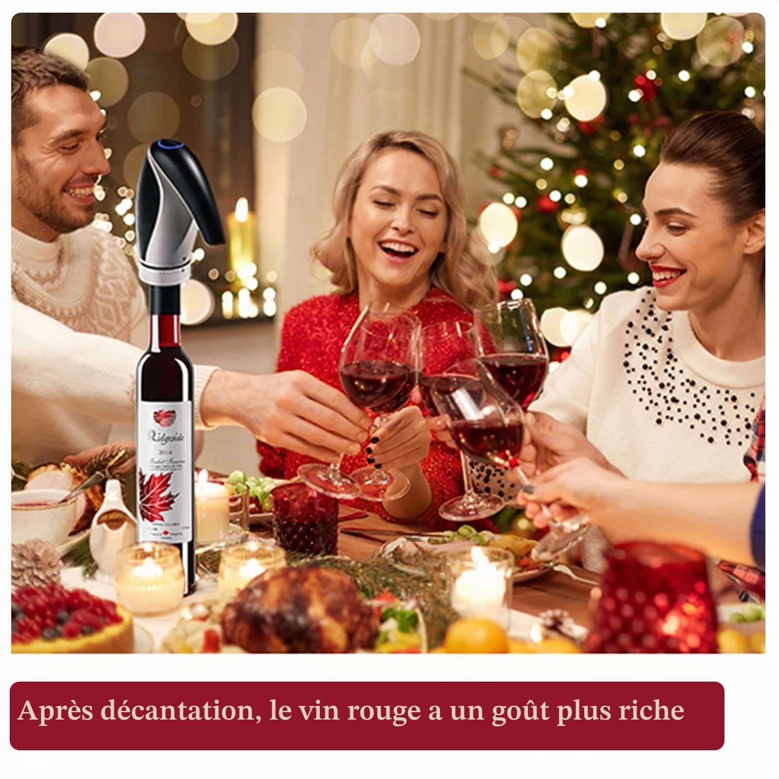 Carafe à Vin Électrique, Aérateur de Vin Automatique, Carafe Rechargeable Intelligente Pour Les Fêtes de Famille Avec 2 Bouchons de Vin, Noir