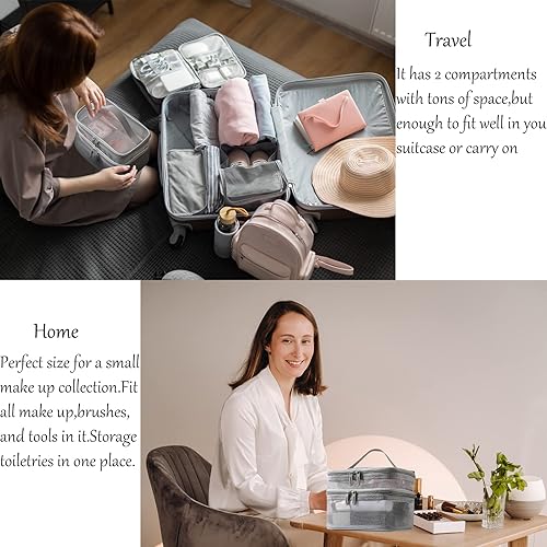 Miniatura 4 de FAYYGYH Bolsa organizadora de maquillaje grande de doble capa, estuche cosmético de viaje, Negro -, Adorable