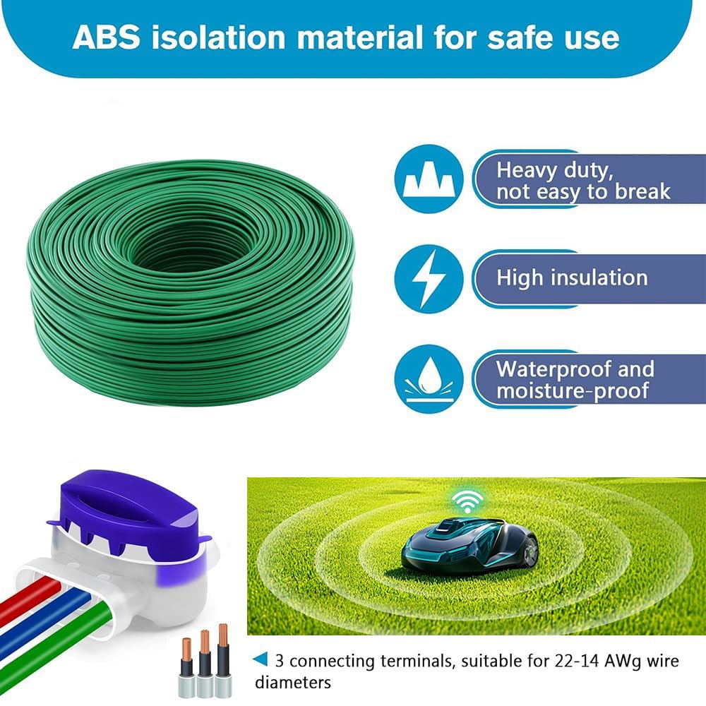 Cable Peripherique Robot Tondeuse 150m,Fil Robot Tondeuse,Universelles Cable Tondeuse+75 Piquets+30Connecteurs de Câble+30Bornes de Connexion,Tondeuse Gazon Fil Périphérique,Accessoires pour tondeuses