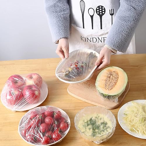 Miniatura 7 de 100 fundas elásticas reutilizables para almacenamiento de alimentos, cubiertas de plástico transparentes para platos de comida al aire libre