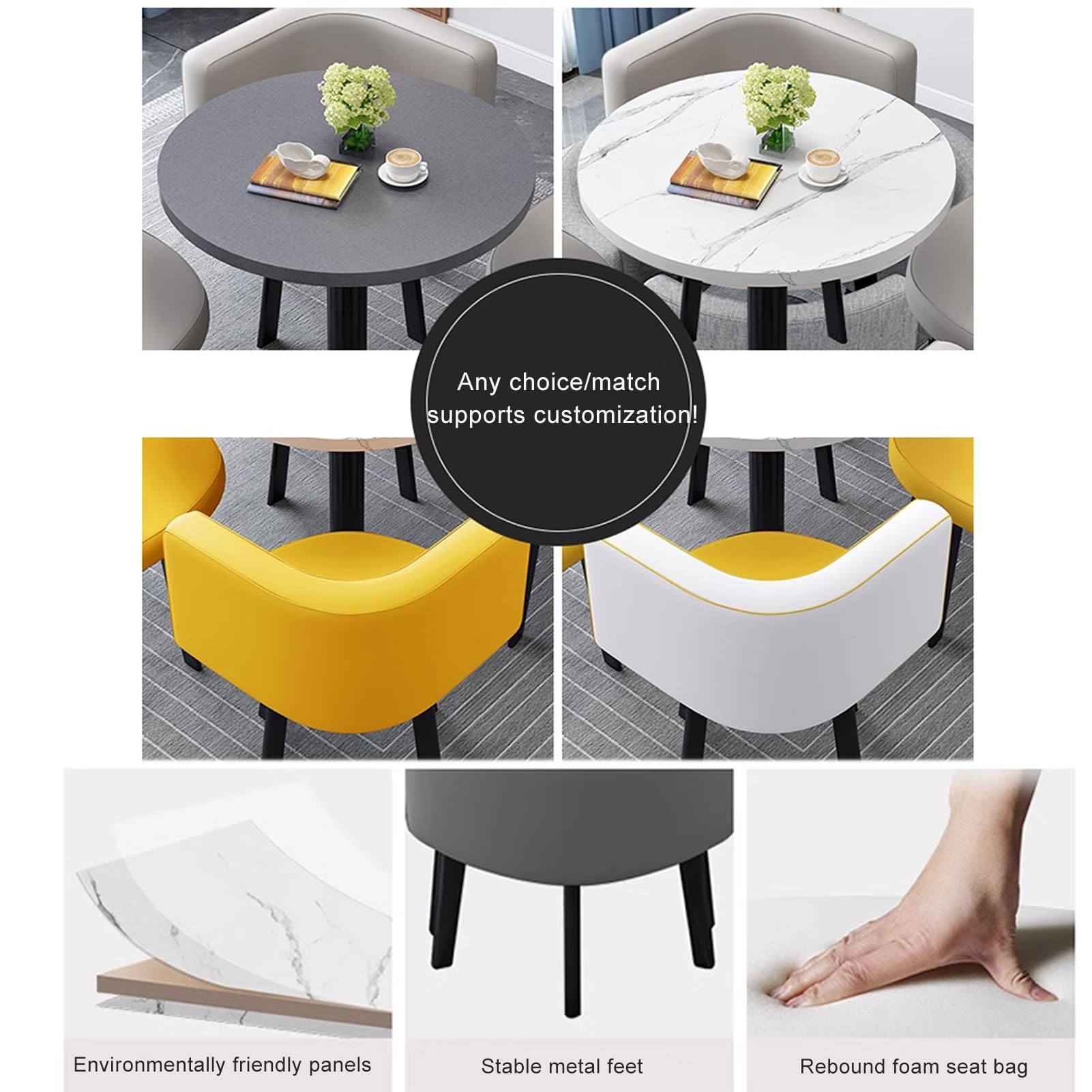 Juego de mesa redonda de negociación y silla para oficina, recepción, club y comedor, mesa de centro simple de 23.6 pulgadas con sillas (4-23.6 pulgadas, 60 cm)