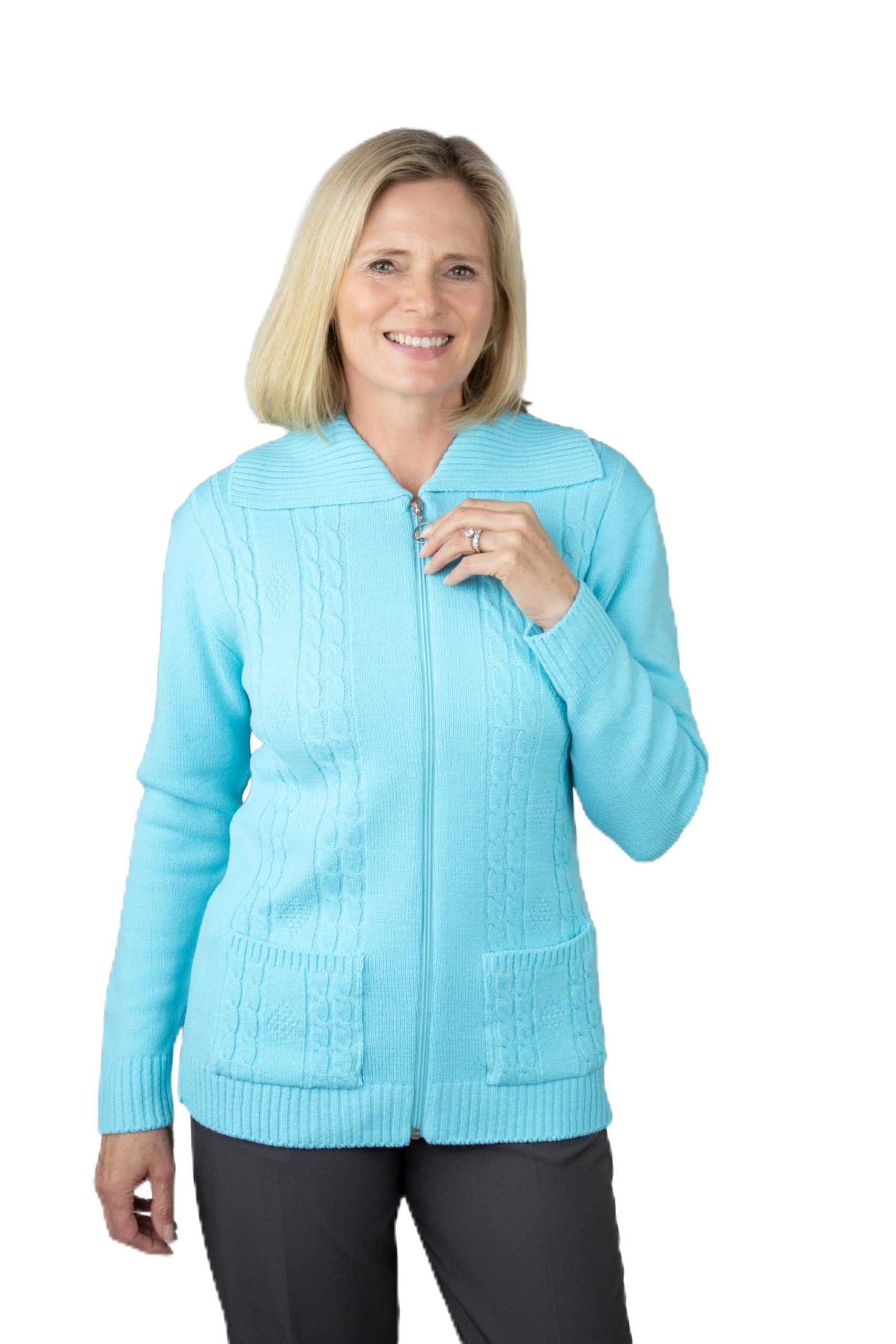 Fashion Friendly Zip Up Cardigan with Pockets Aqua Extra Large (L/XL)